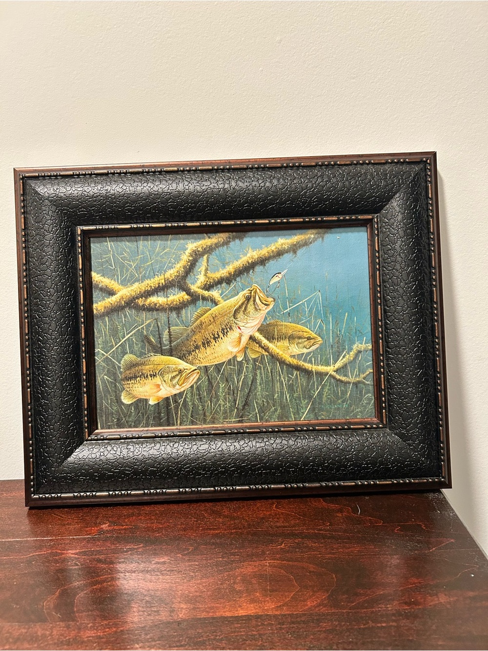 "Hittin' It Hard" Framed Bass Fishing Canvas Art by Dallen Lambson
